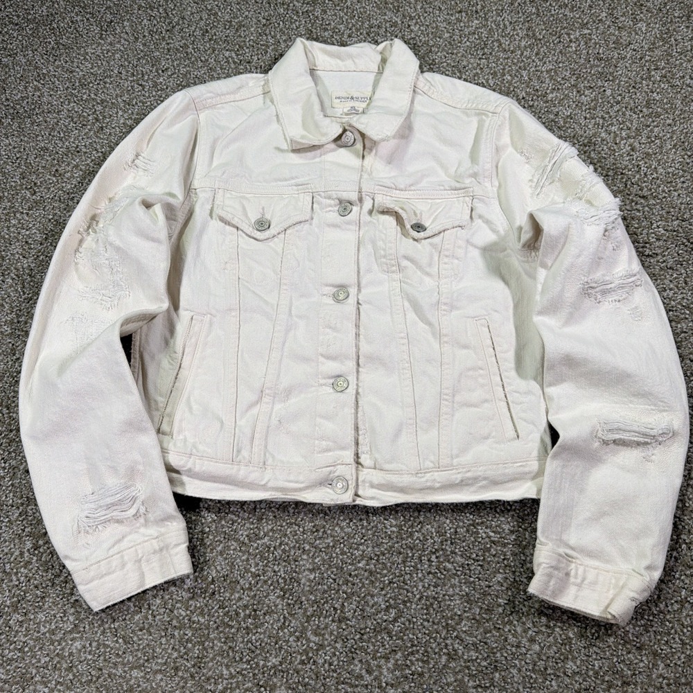 Denim And Supply White Trucker Jacket Type 3 Size Medium Women's Distressed